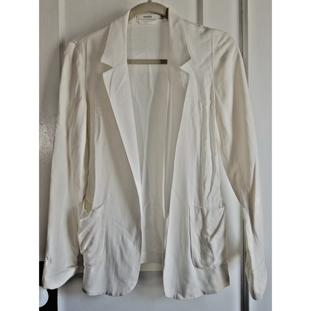 TALULA sz 0 woman open front collared ivory deep‎ pockets  blazer